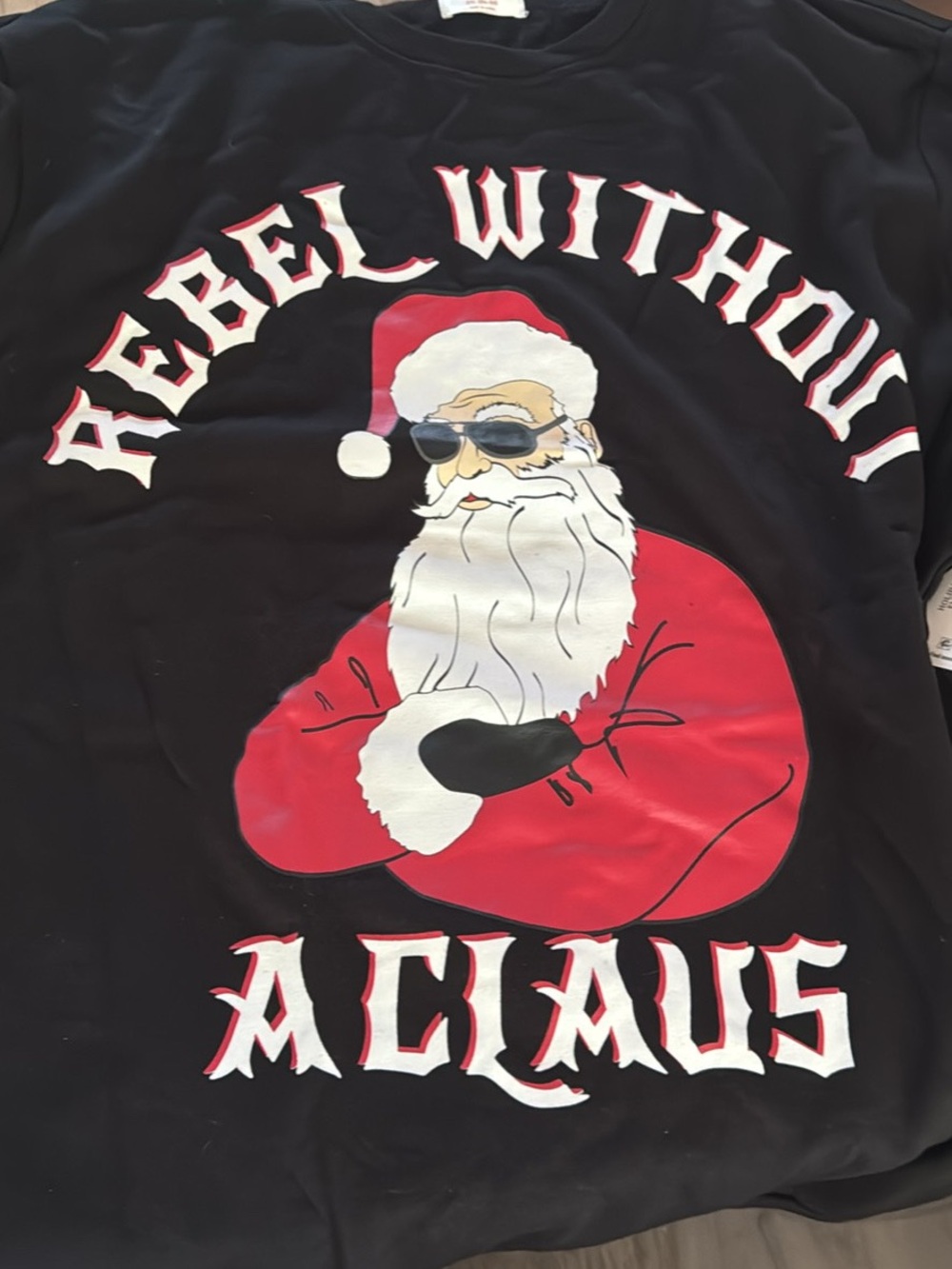 Rebel Without A Claus Graphic Tee - Black & Red Santa Design